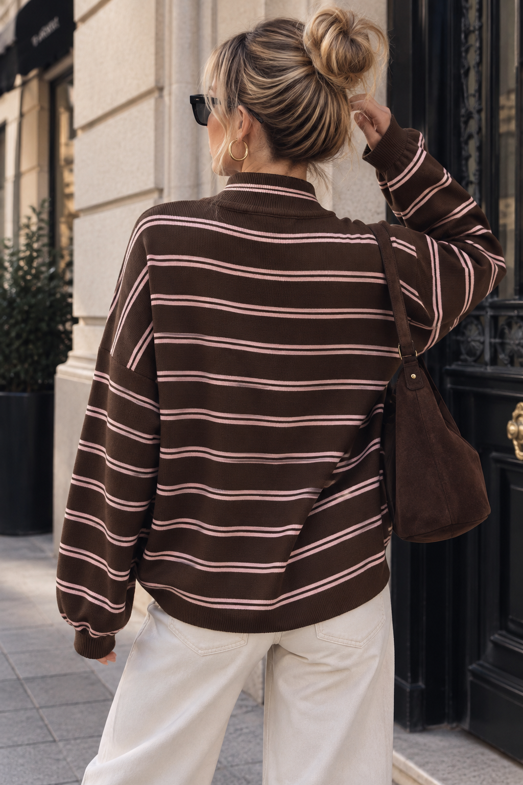 Venisha Chocolate Fine Knit Striped Jumper