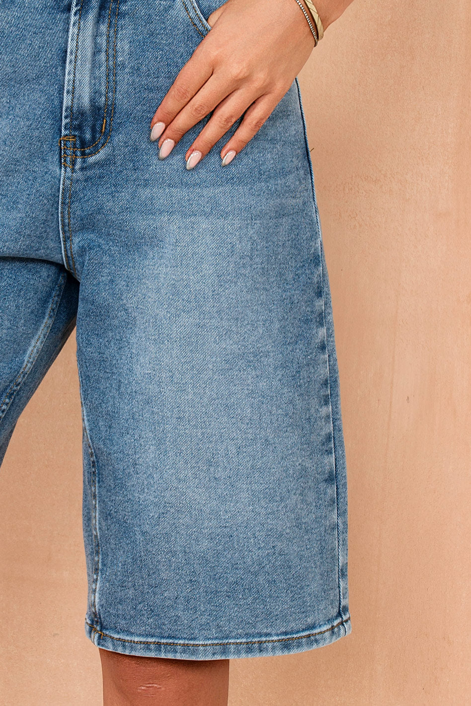 Verena Blue Denim Longline Bermuda Shorts