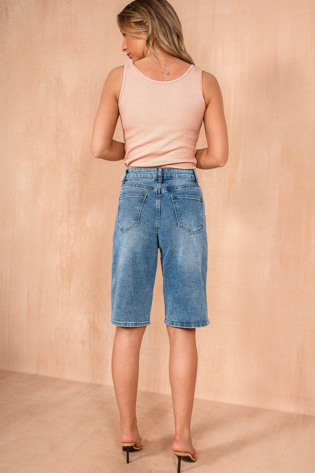 Verena Blue Denim Longline Bermuda Shorts