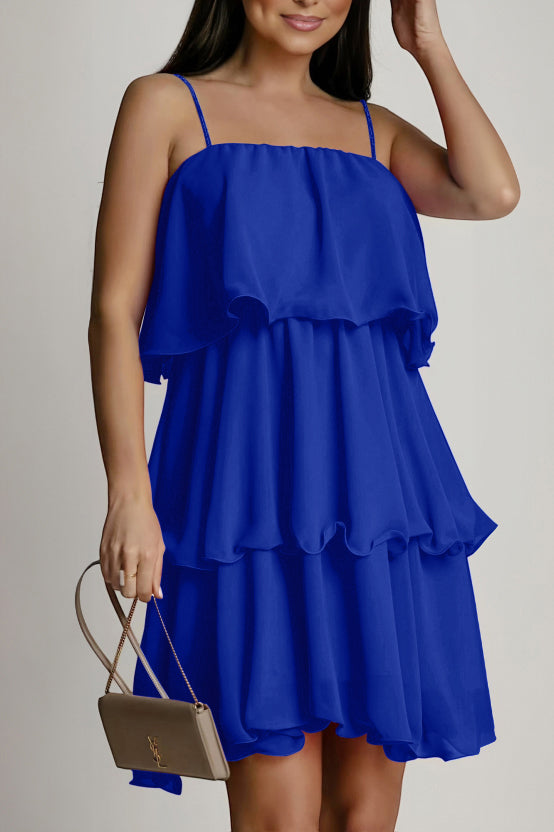 Vianna Royal Blue Chiffon Print Tiered Dress