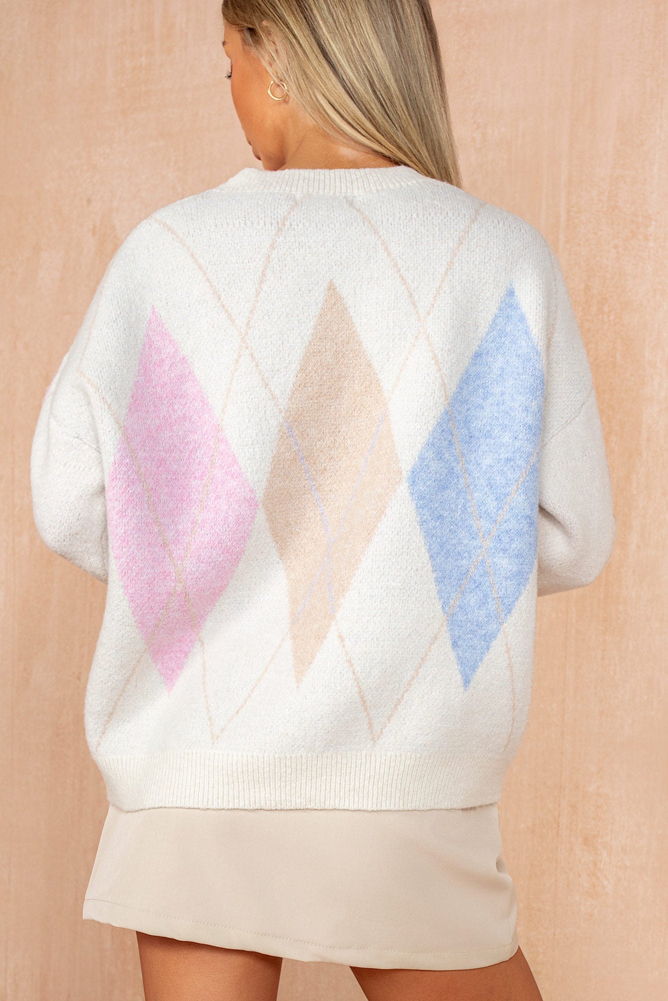 Zayla Cream Knit Argyle Jumper
