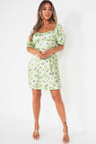 Viola Green Satin Floral Dress