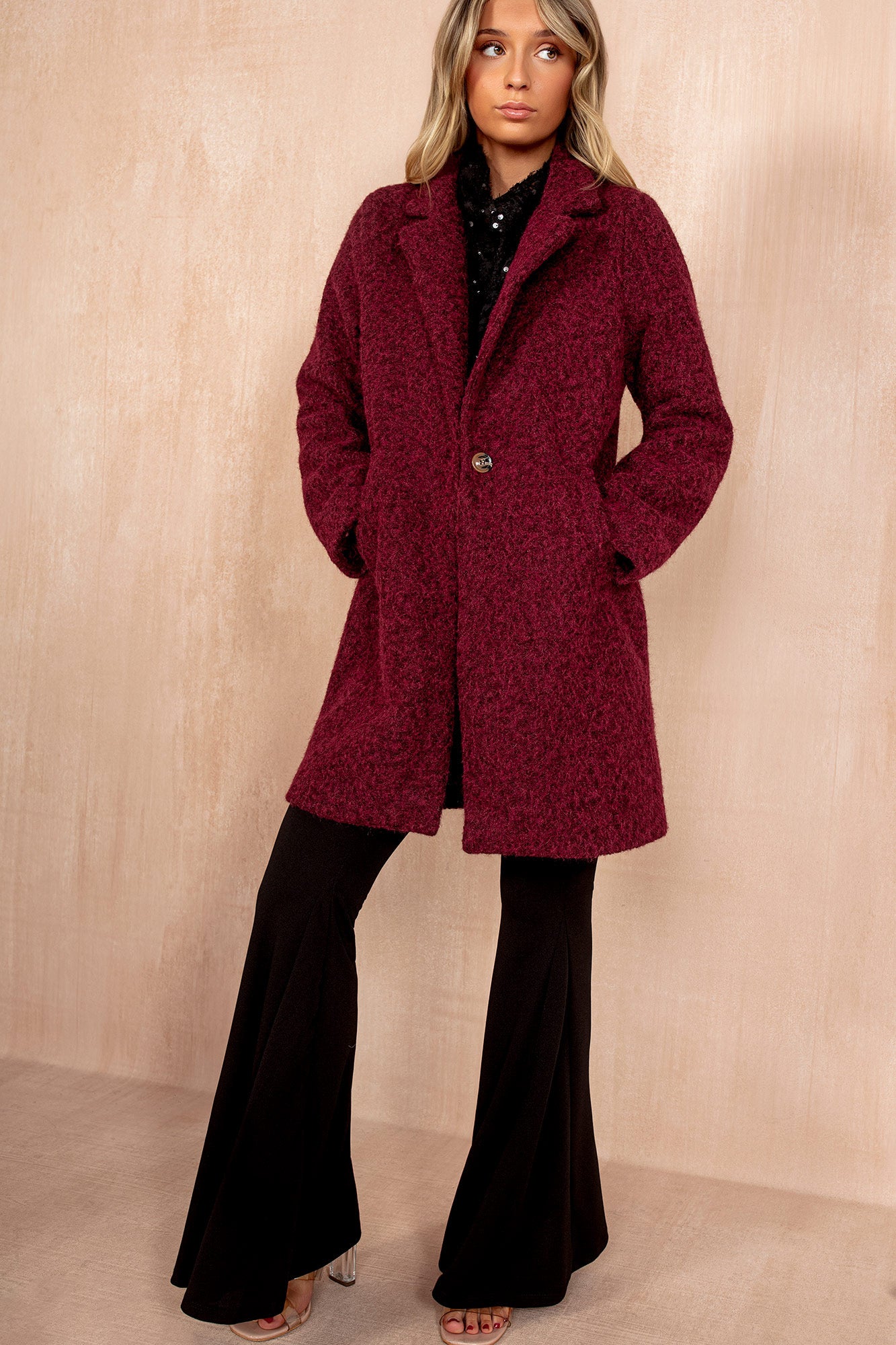 Wendy Burgundy Wool Longline Coat