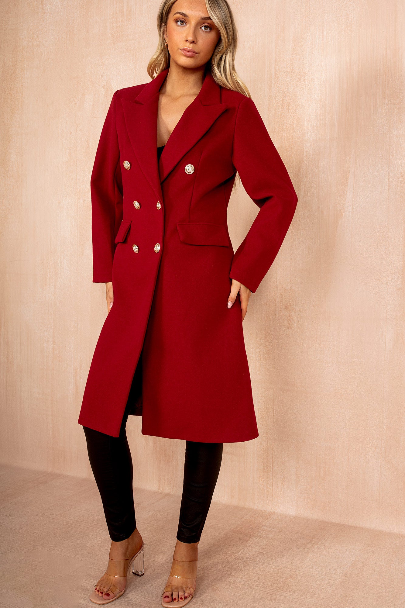 Winona Burgundy Longline Double Breasted Coat