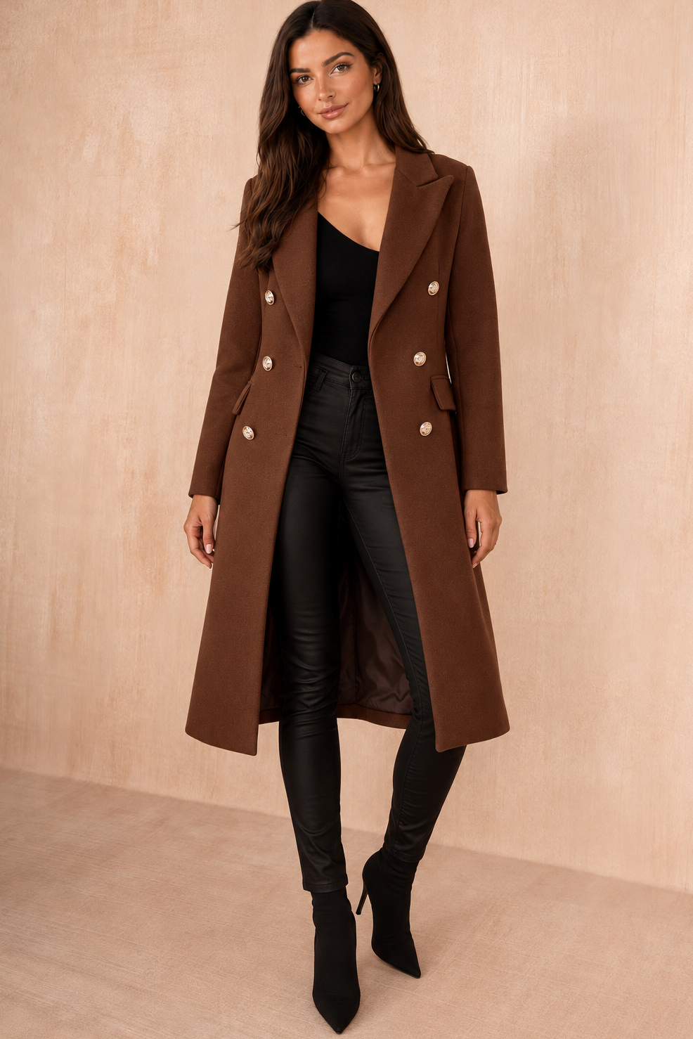 Winona Chocolate Longline Double Breasted Coat