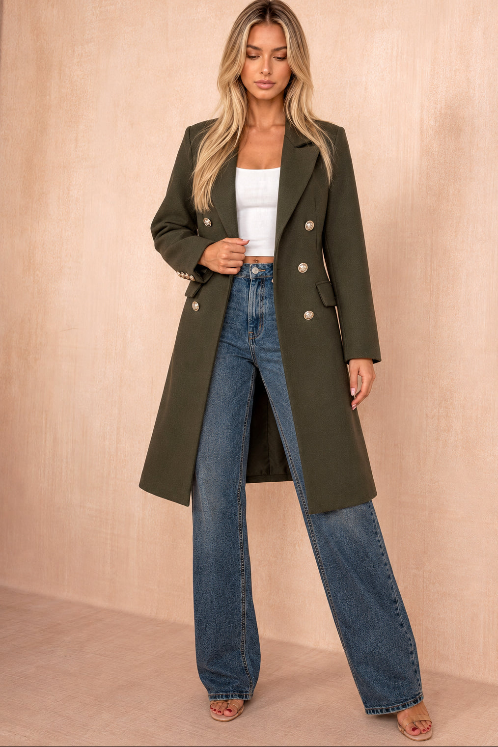 Winona Khaki Longline Double Breasted Coat