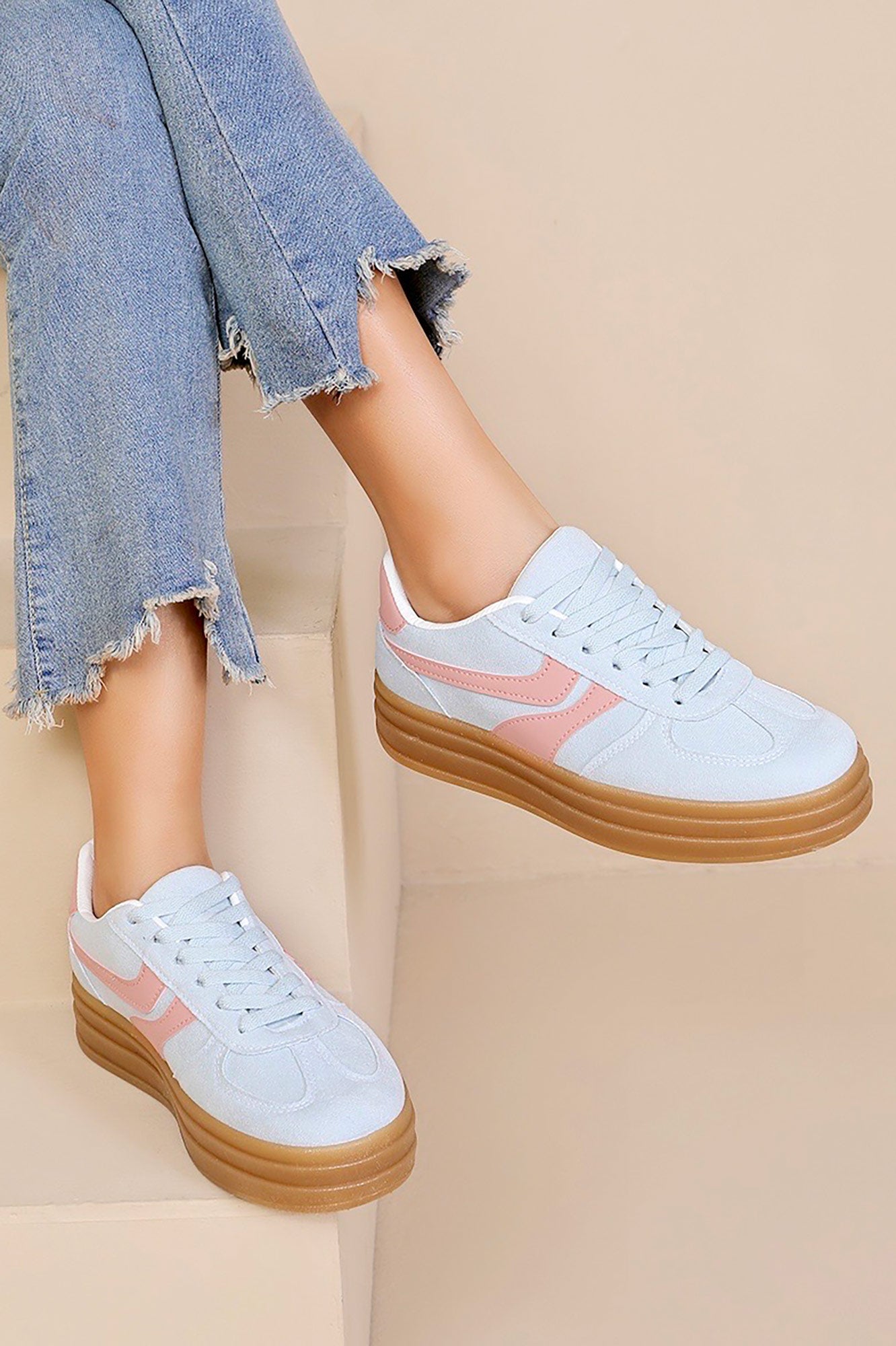 Wren Blue Suedette Platform Trainers