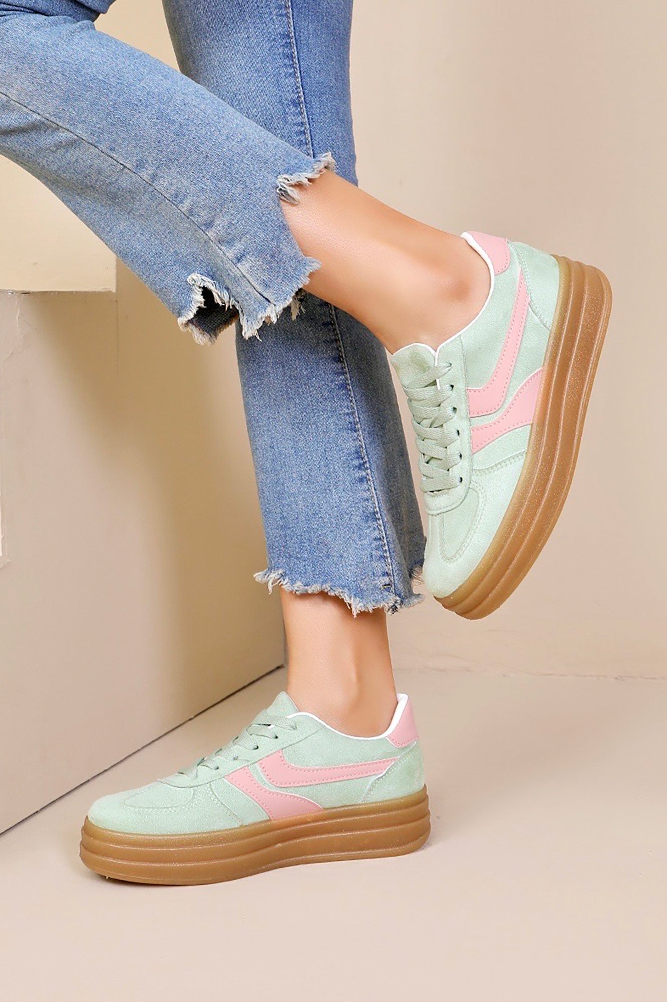 Wren Green Suedette Platform Trainers