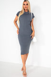 Yasmeen Grey Ribbed Knit Dress