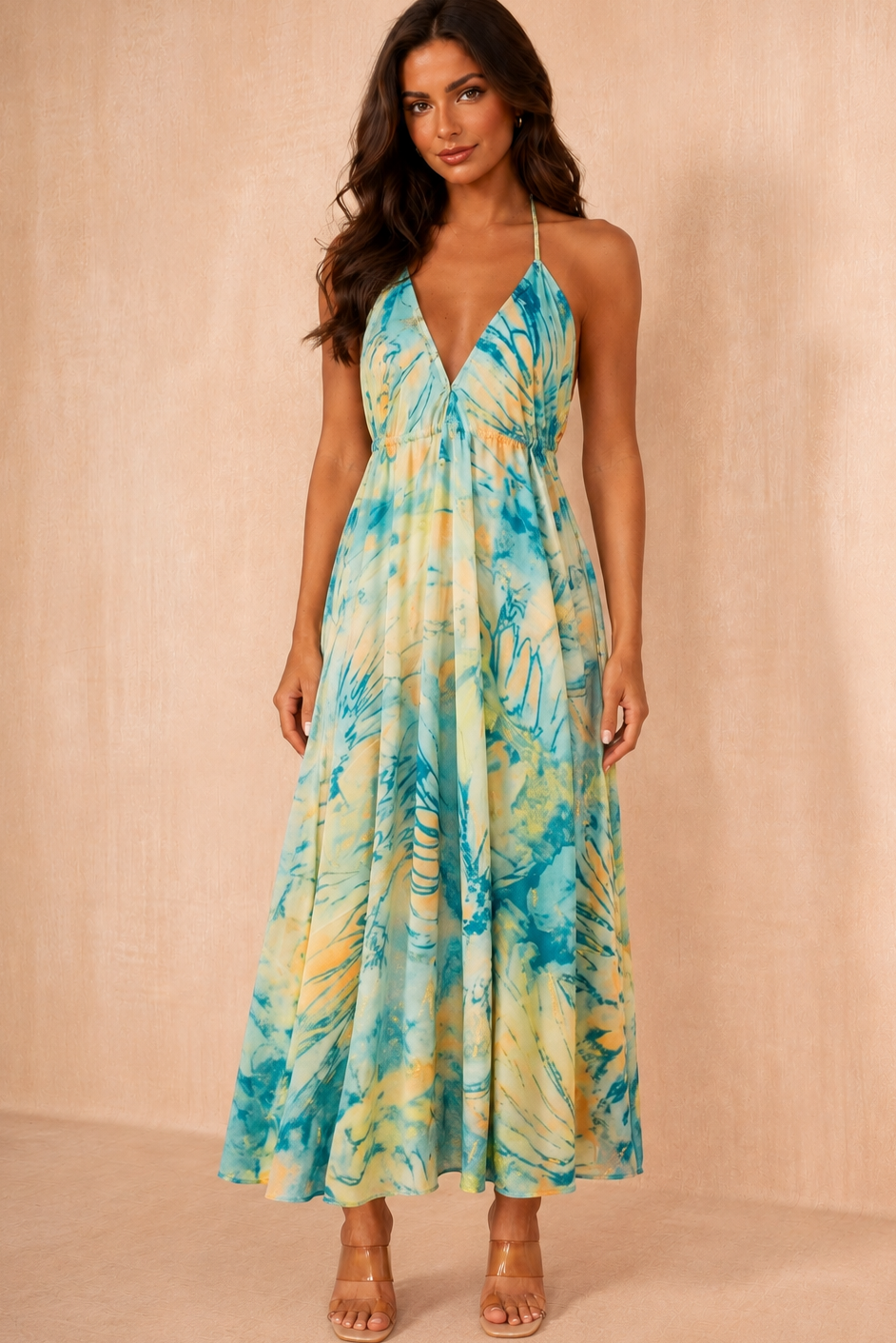 Zabel Green Boho Halter Neck Dress