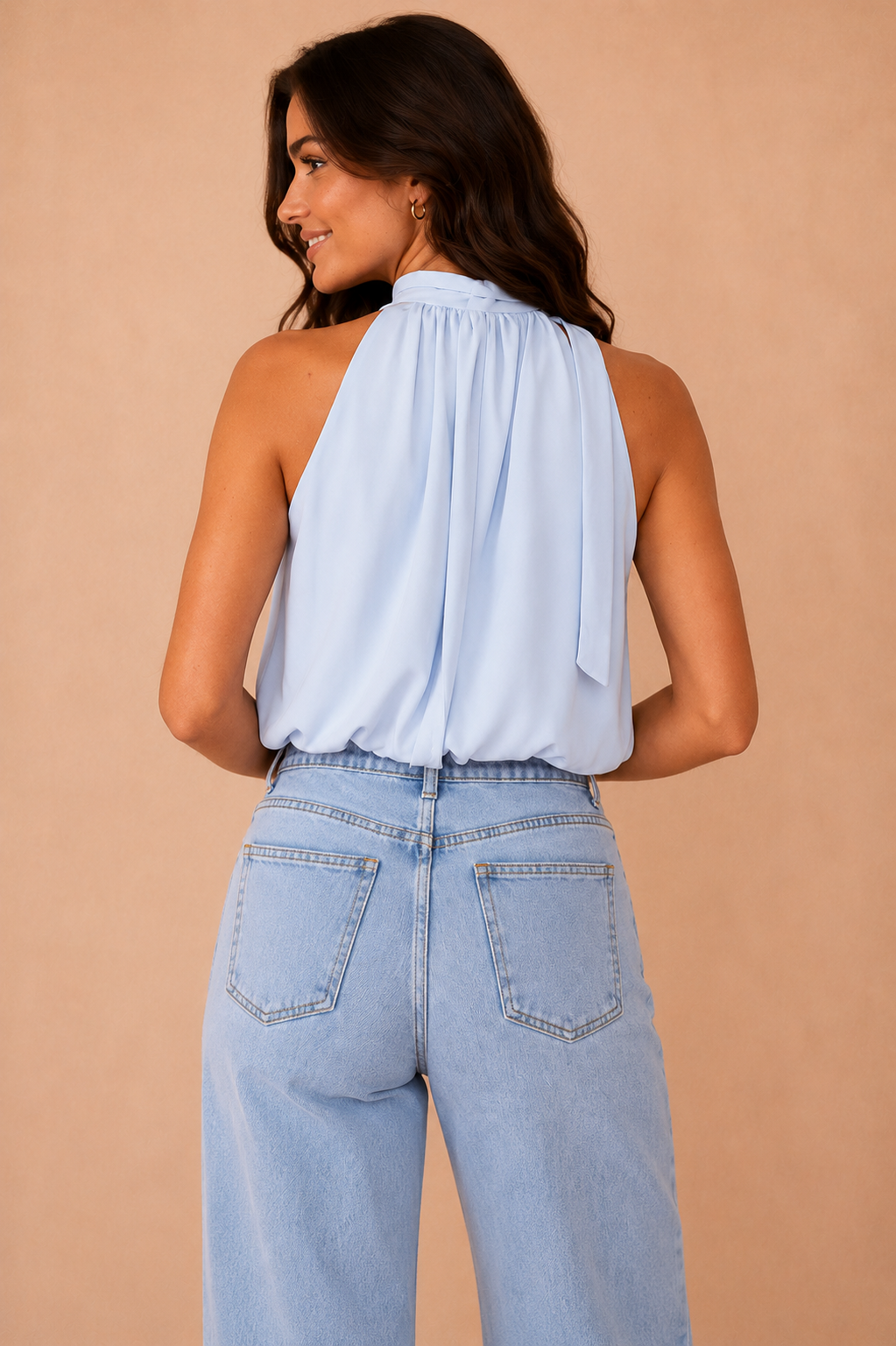 Zendya Blue Tie Neck Top