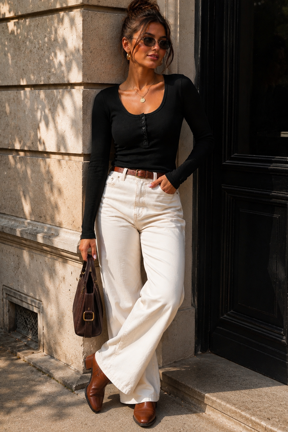 Zion Black Ribbed Long Sleeve Top