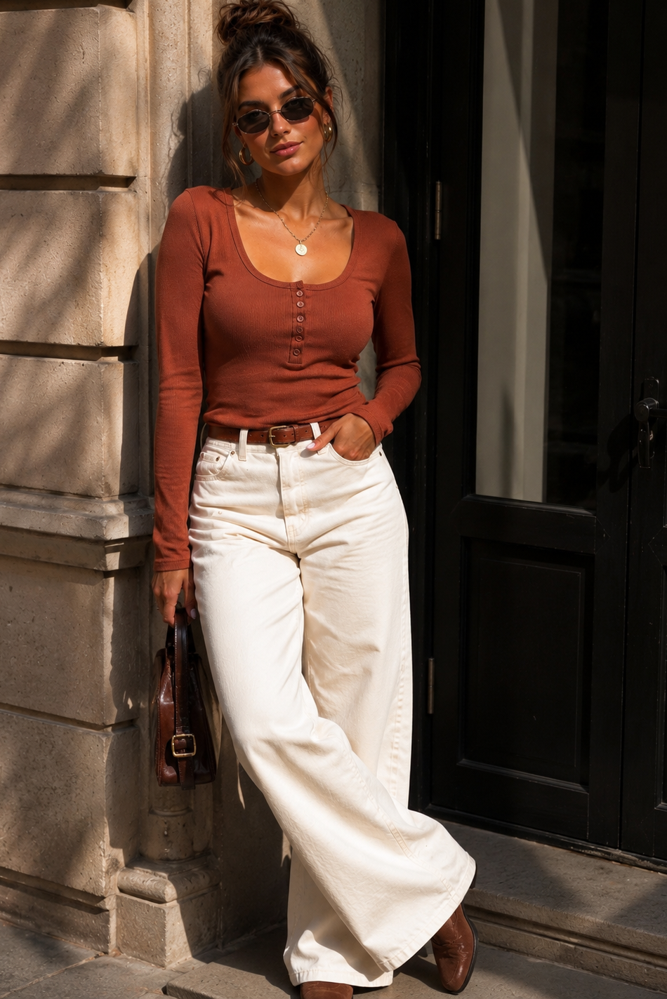Zion Rust Ribbed Long Sleeve Top