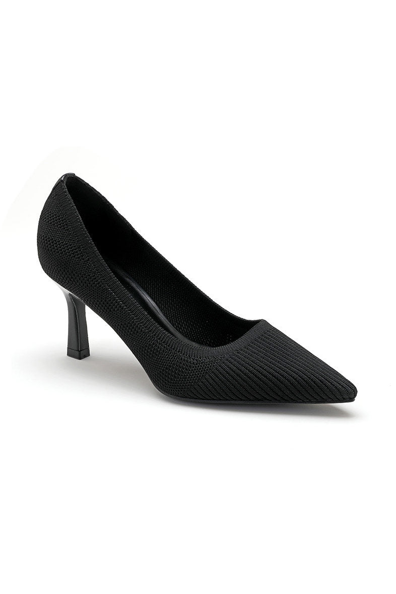 Zola Black Knit Fabric Court Heels