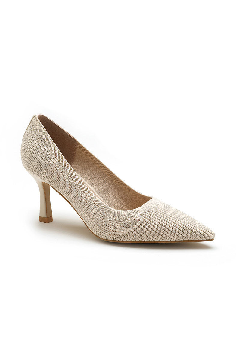 Zola Cream Knit Fabric Court Heels