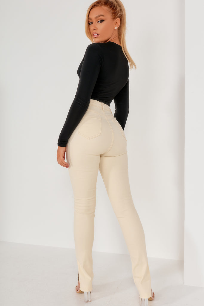 Adelina Black Slinky V Neck Bodysuit
