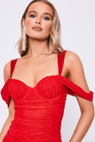 Alex Red Mesh Ruched Dress