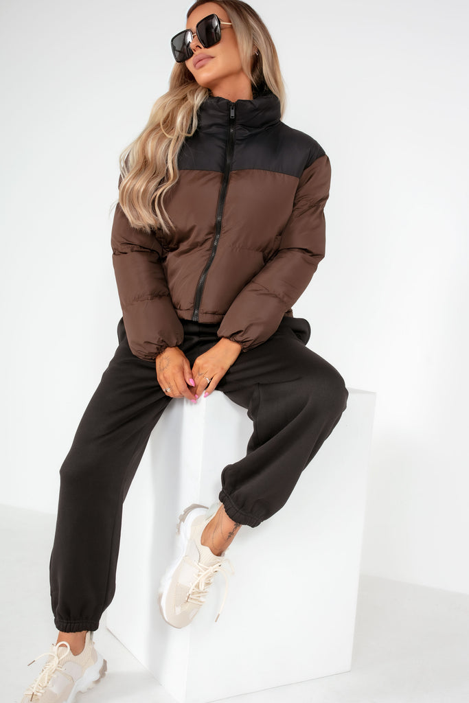 Aliyah Chocolate and Black Puffer Jacket