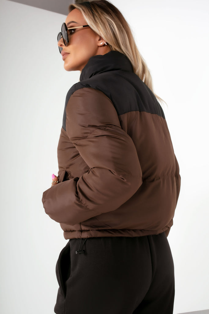 Aliyah Chocolate and Black Puffer Jacket