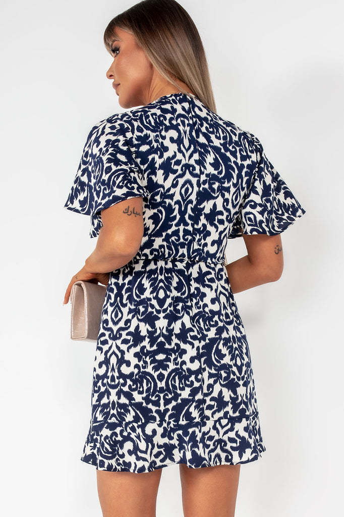 AX Paris Arabella Navy and Cream Printed Dress