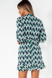 AX Paris Demi Green and Navy Printed Dress