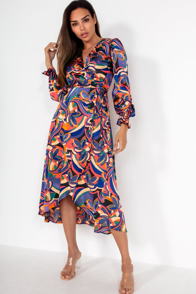 AX Paris Elise Multi Satin Printed Midi Dress