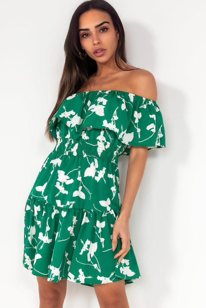 AX Paris Gabriella Green Printed Bardot Dress