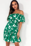 AX Paris Gabriella Green Printed Bardot Dress