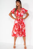 AX Paris Tatiana Red Floral Printed Midi Dress
