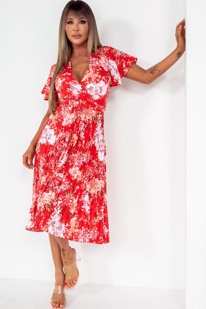 AX Paris Tatiana Red Floral Printed Midi Dress