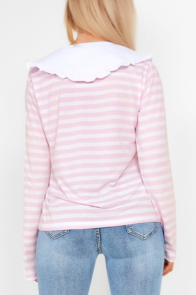 Danika Pink Striped Peter Pan Collar Top