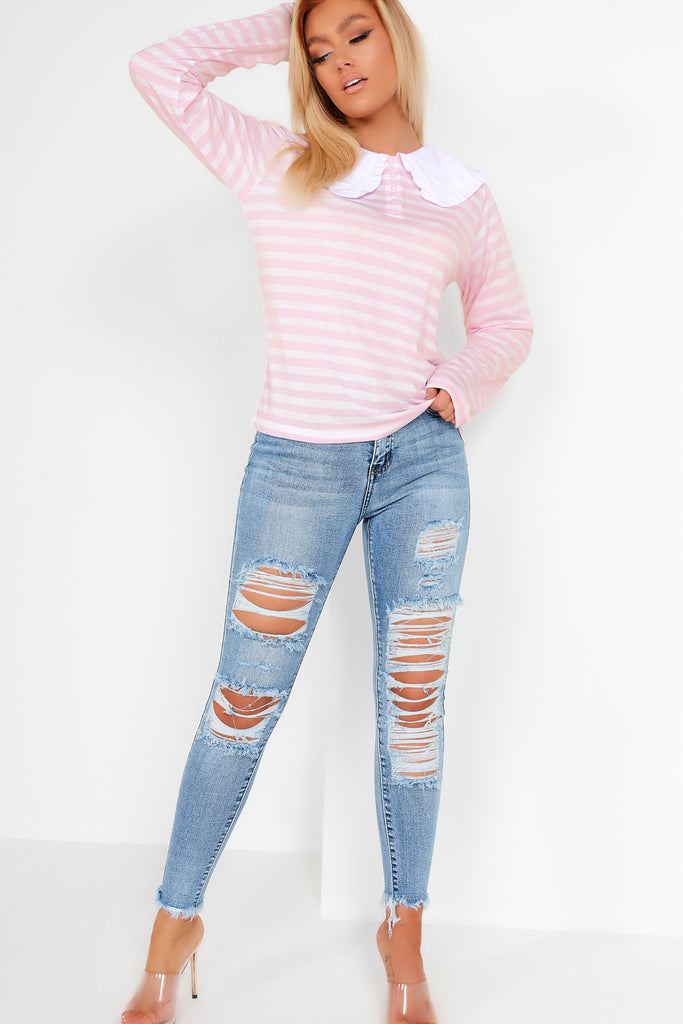 Danika Pink Striped Peter Pan Collar Top