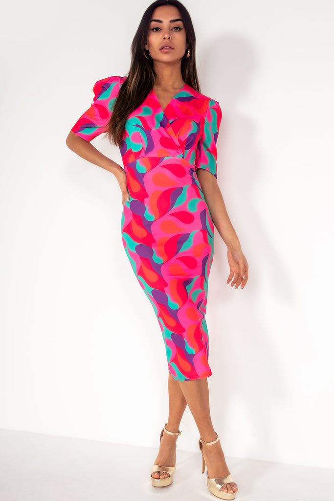 Emberlyn Green and Pink Abstract Print Dress