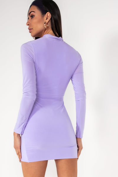 Lilac Slinky Ruched One Shoulder Bodycon Dress