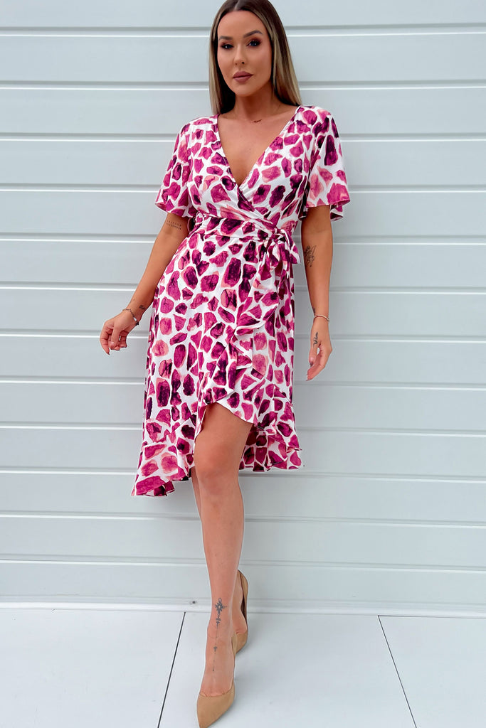 Girl In Mind Frances Purple Printed Wrap Dress