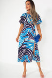 Girl In Mind Serena Blue Satin Printed Dress