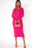 Giselle Pink Ribbed Belted Midi Dress