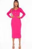 Giselle Pink Ribbed Belted Midi Dress