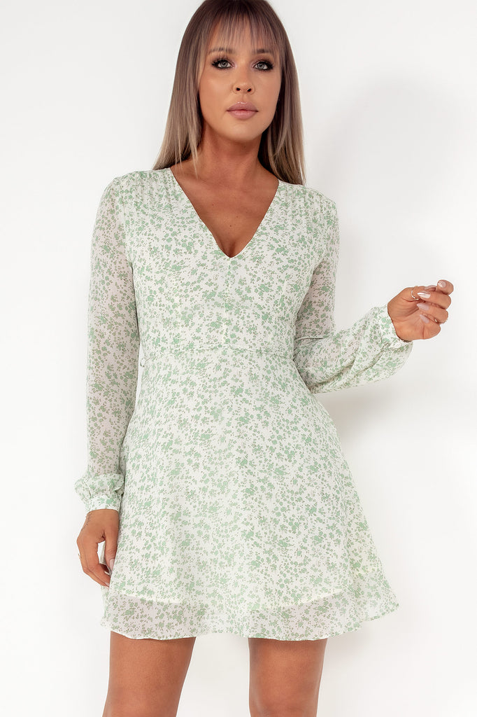 Glamorous Vivian Green Ditsy Print Dress