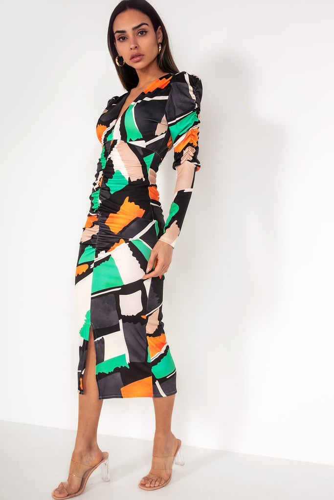 Glenda Black Printed Midi Dress