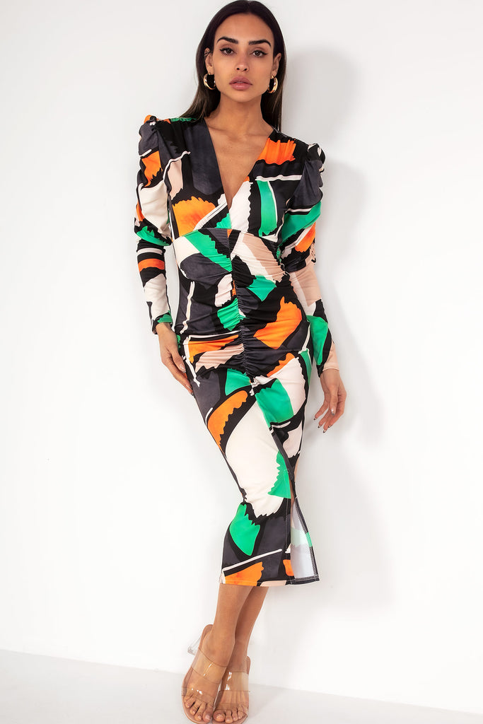 Glenda Black Printed Midi Dress
