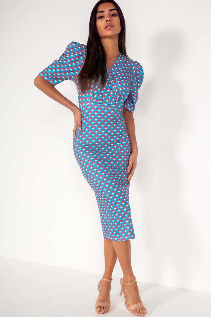 Gwyneth Blue Printed Midi Dress