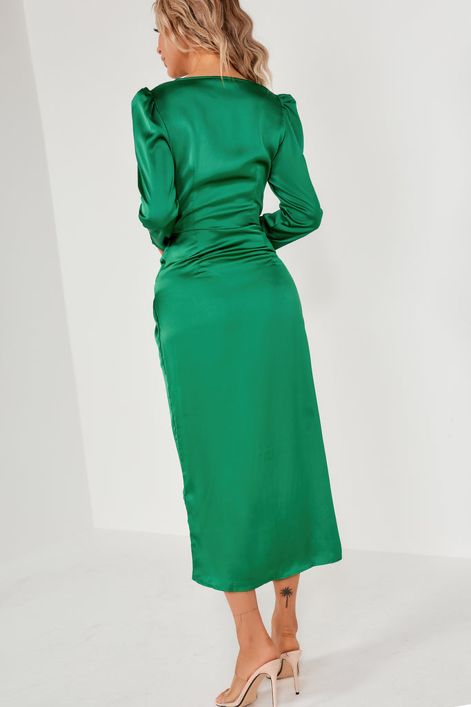 Ilissa Green Satin Wrap Over Dress