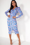 Jolene Blue Spotted Midi Dress