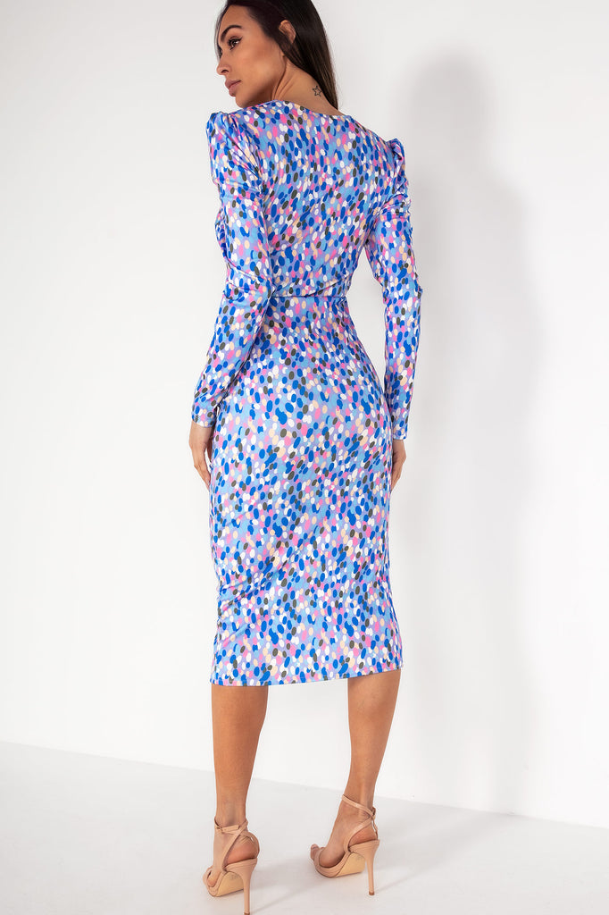Jolene Blue Spotted Midi Dress