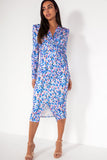 Jolene Blue Spotted Midi Dress