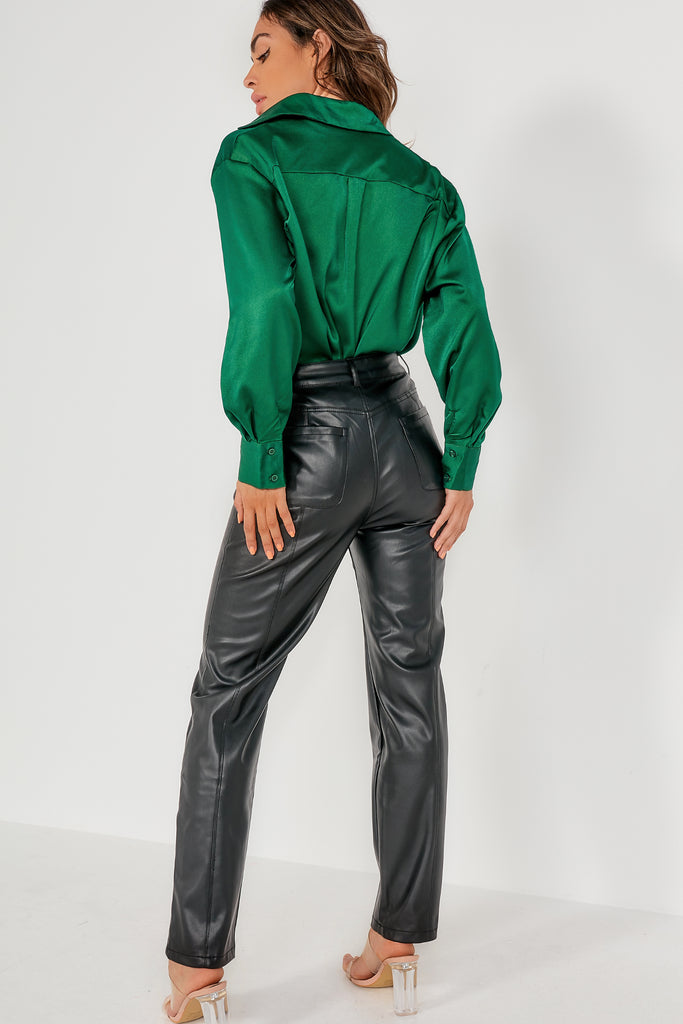 Josie Black Faux Leather Straight Leg Trouser