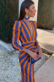Kenzie Orange and Blue Printed Dress