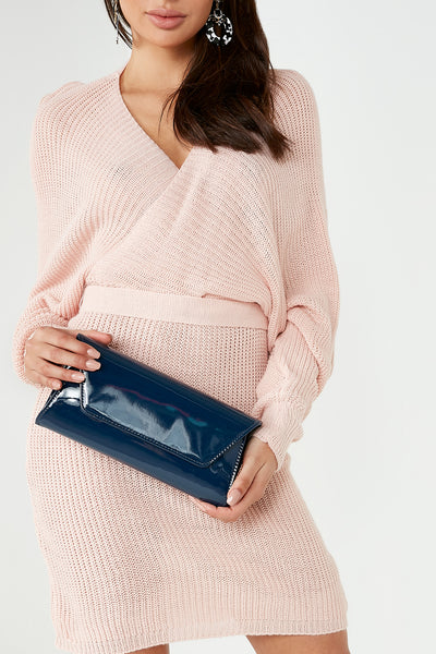 Navy patent clutch on sale bag