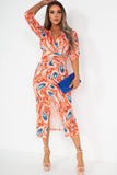 Lilith Orange Printed Midi Dress